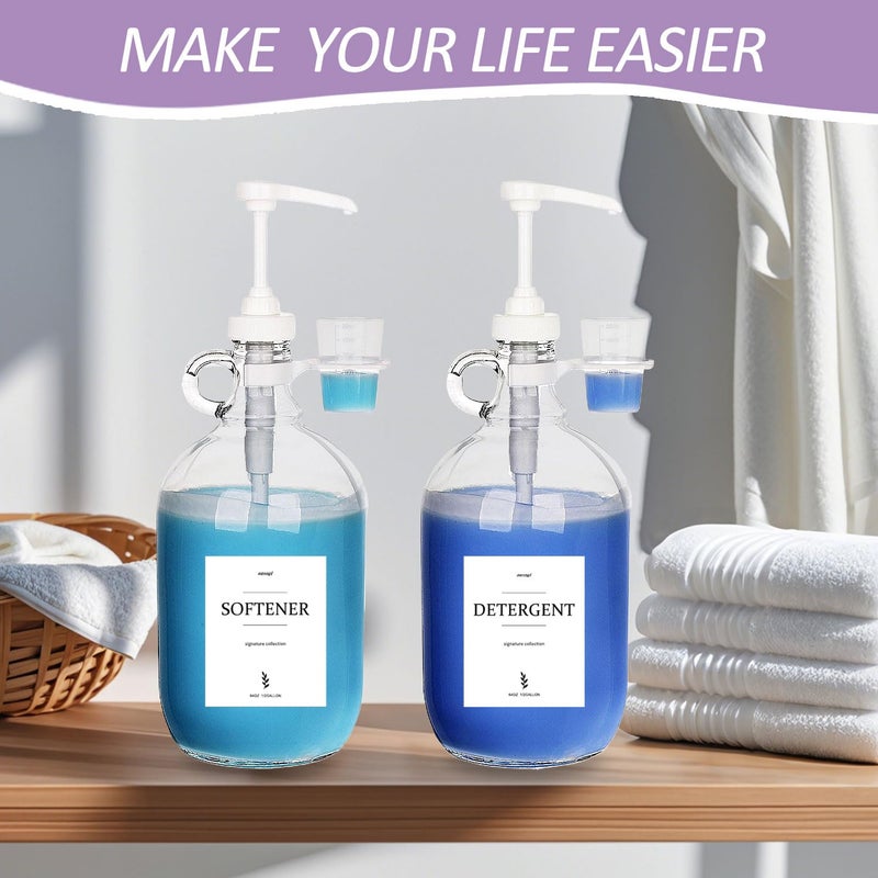 onsogi 2 Pcs Glass Liquid Laundry Detergent Dispenser with Cup Holders, Half Gallon Dispenser for Laundry Room (64 oz. Each), Laundry Detergent Bottles with Pump Dispenser -Includes Labels, Measuring Cups - Image 4