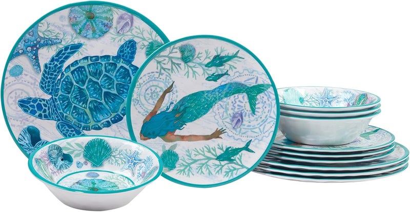 Certified International Serene Seas 12 Piece Melamine Dinnerware Set Service For 4 - Image 1