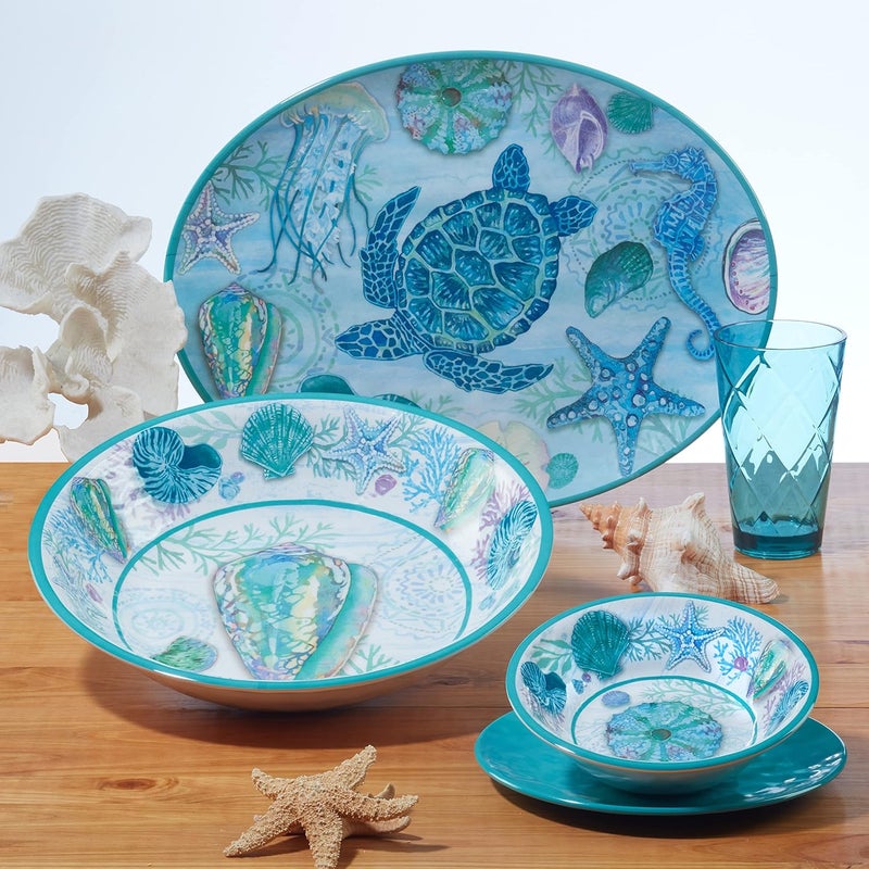 Certified International Serene Seas 12 Piece Melamine Dinnerware Set Service For 4 - Image 5