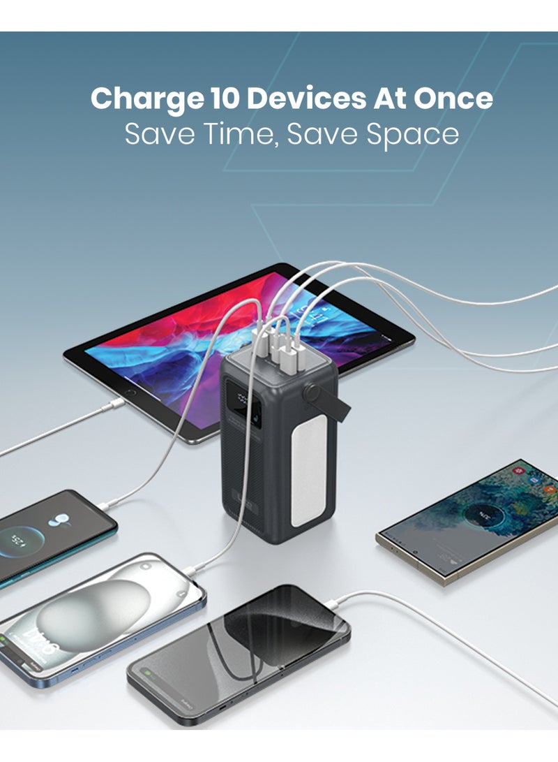 Moxedo Lite Multi-Port 50,000 mAh PD 22.5W Mini Power Station Fast Charging, LED Flashlight 1 USB-C / 1 Micro USB / 4 USB-A Ports with Built-in Lightning /USB-C /Micro USB and USB-A Cables - Image 3