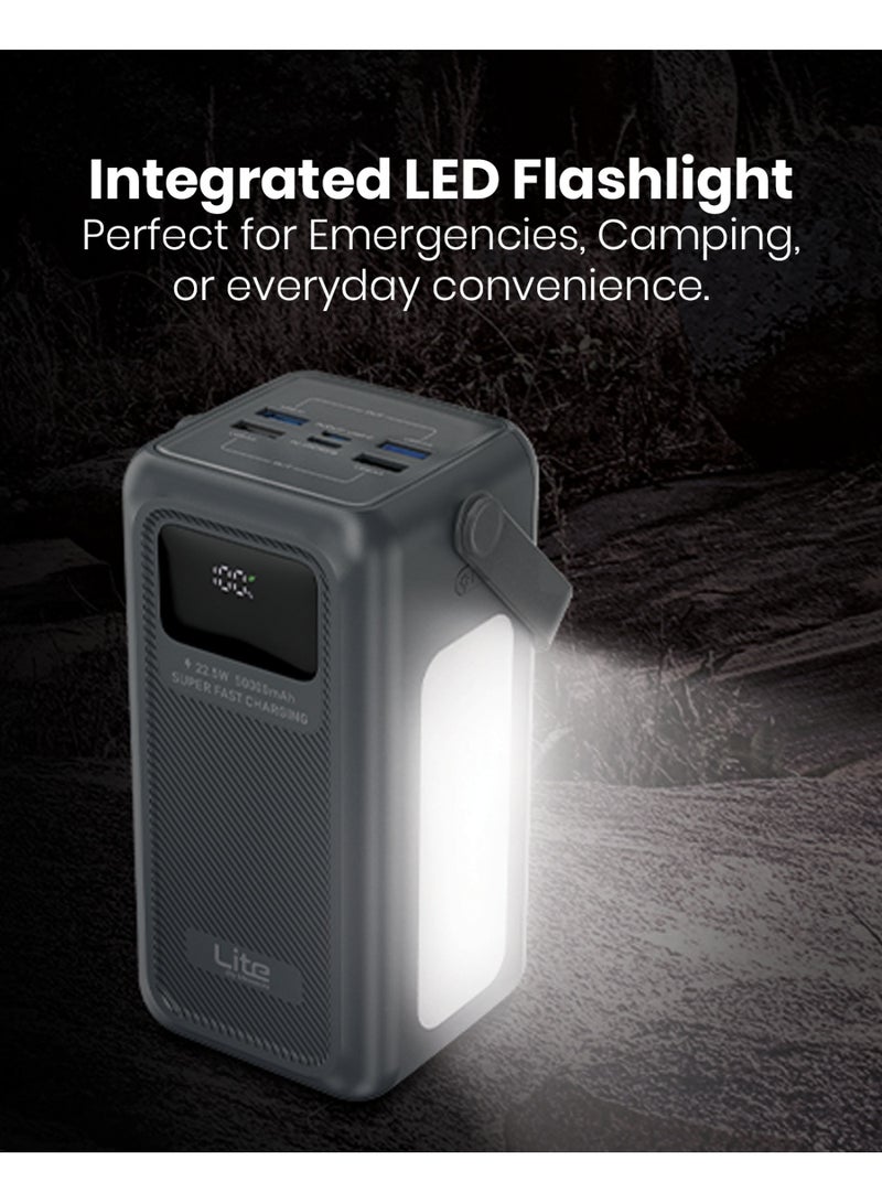 Moxedo Lite Multi-Port 50,000 mAh PD 22.5W Mini Power Station Fast Charging, LED Flashlight 1 USB-C / 1 Micro USB / 4 USB-A Ports with Built-in Lightning /USB-C /Micro USB and USB-A Cables - Image 4