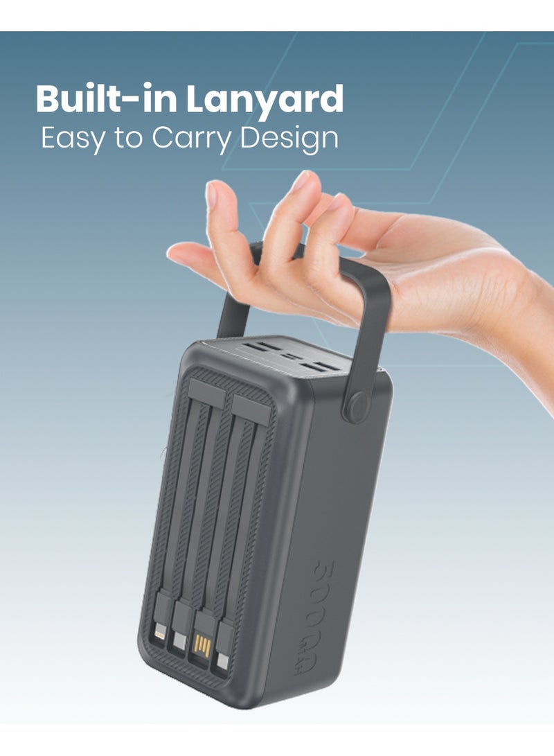 Moxedo Lite Multi-Port 50,000 mAh PD 22.5W Mini Power Station Fast Charging, LED Flashlight 1 USB-C / 1 Micro USB / 4 USB-A Ports with Built-in Lightning /USB-C /Micro USB and USB-A Cables - Image 5