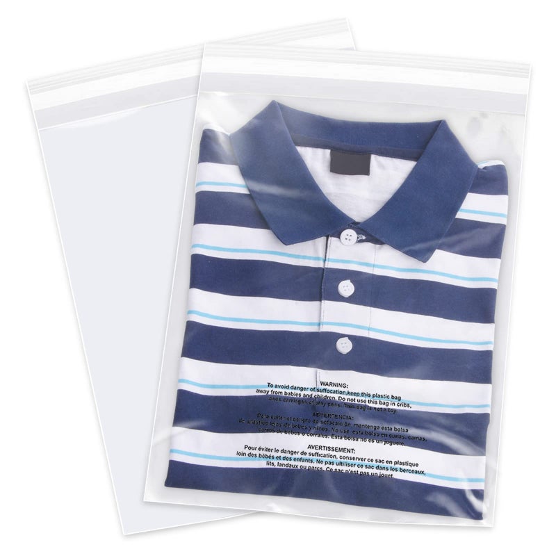 iMailer  500 Count  13 x 15 Clear Plastic Poly Bags with Suffocation Warning for Clothing TShirts PantsResealable AdhesiveNot Strong
