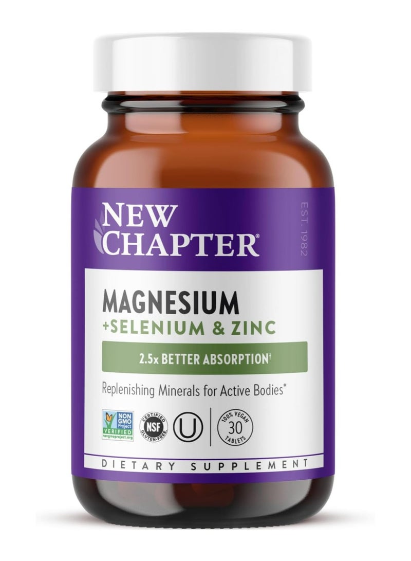New Chapter Magnesium-Selenium-Zinc Supplement for Active Bodies, Bounce Back After Exercise with Muscle Support Minerals + Hydrating Electrolytes, 325 mg Magnesium in One-Daily Tablet, 30 Count - Image 1