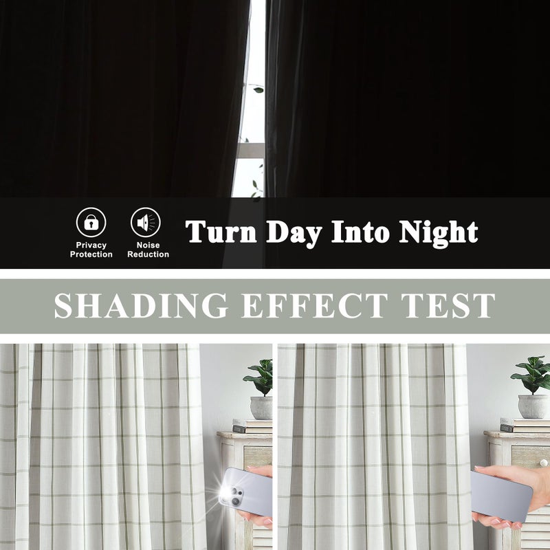 Vision Home Sage Green Plaid Linen Pinch Pleated Full Blackout Curtains Checkered Thermal Insulated Window Panels 95 inch for Bedroom Living Room Darkening Rustic Pleat Drapes with Hooks 40" Wx95 Lx2 - Image 4
