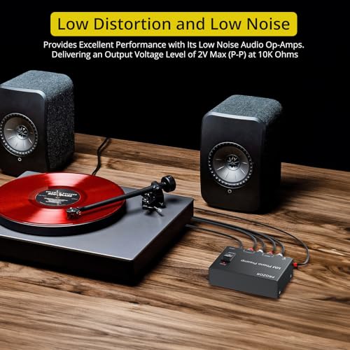 PROZOR MM Phono Turntable preamp - Mini Stereo Audio Low Noise Phono preamplifier with Power Switch, RCA Input, RCA Output, DC 12V Amp Certified Power Adapter Gold-Plated Connectors, Black - Image 4