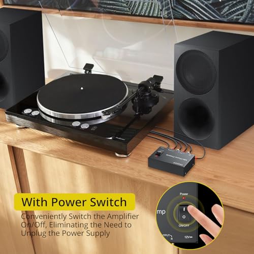 PROZOR MM Phono Turntable preamp - Mini Stereo Audio Low Noise Phono preamplifier with Power Switch, RCA Input, RCA Output, DC 12V Amp Certified Power Adapter Gold-Plated Connectors, Black - Image 5