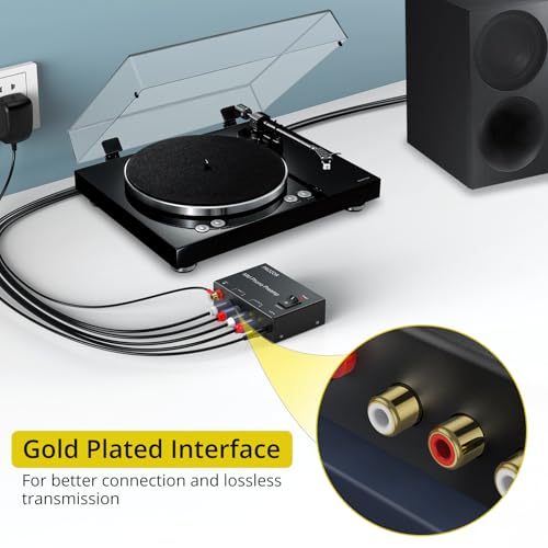 PROZOR MM Phono Turntable preamp - Mini Stereo Audio Low Noise Phono preamplifier with Power Switch, RCA Input, RCA Output, DC 12V Amp Certified Power Adapter Gold-Plated Connectors, Black - Image 3