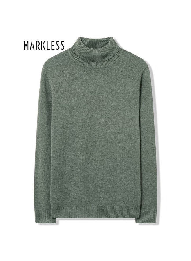 Markless Men's Autumn Winter Warm Turtleneck Knit Sweater Casual Pullover Base Layer 0710 Pine Frost Green M - Image 1