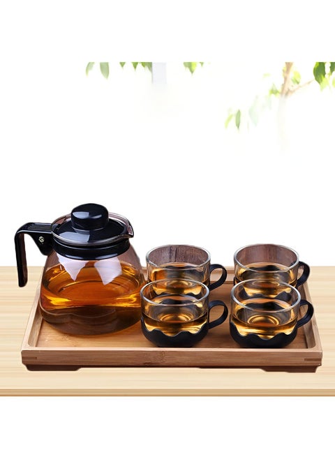 Refreshment Serving Set - Durable Glass Jug Featuring 4 Cups And A Stainless Steel Filter For Refreshing Infusions Like Mint, Hibiscus, And Tea For Elegant Drink Display