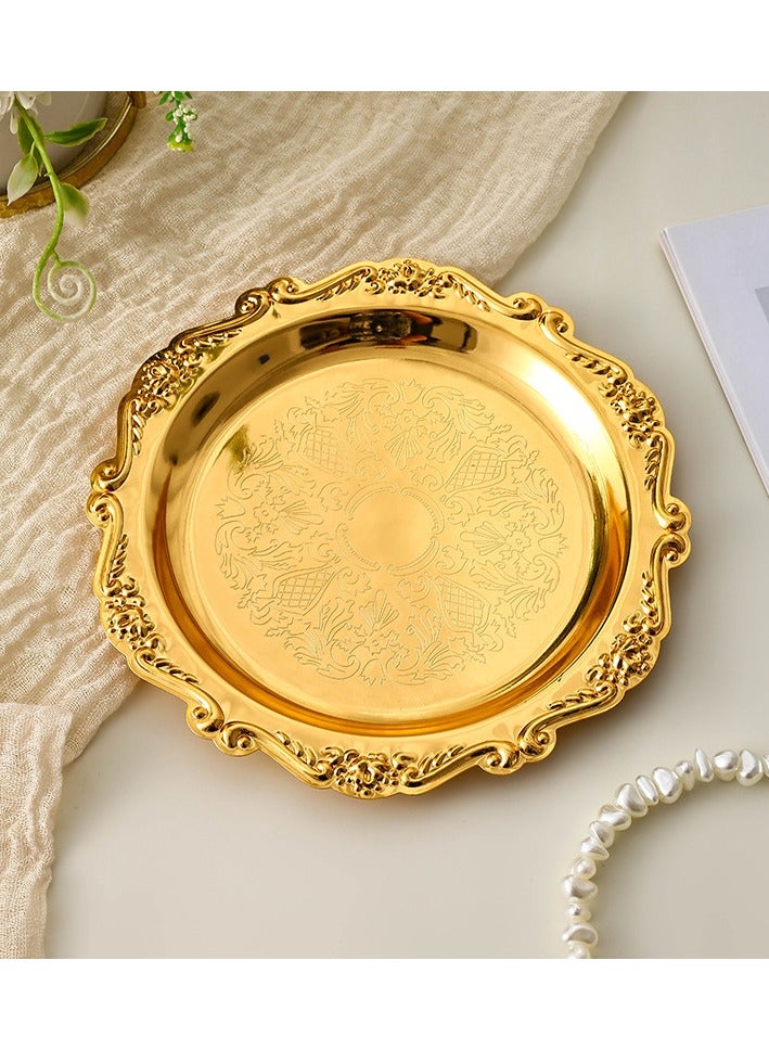 10CM Golden Metal Tray with Ornate Edge - Elegant Small Serving Plate for Decor & Desserts - Image 2