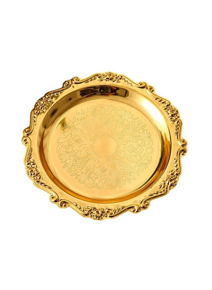 10CM Golden Metal Tray with Ornate Edge - Elegant Small Serving Plate for Decor & Desserts - Image 1