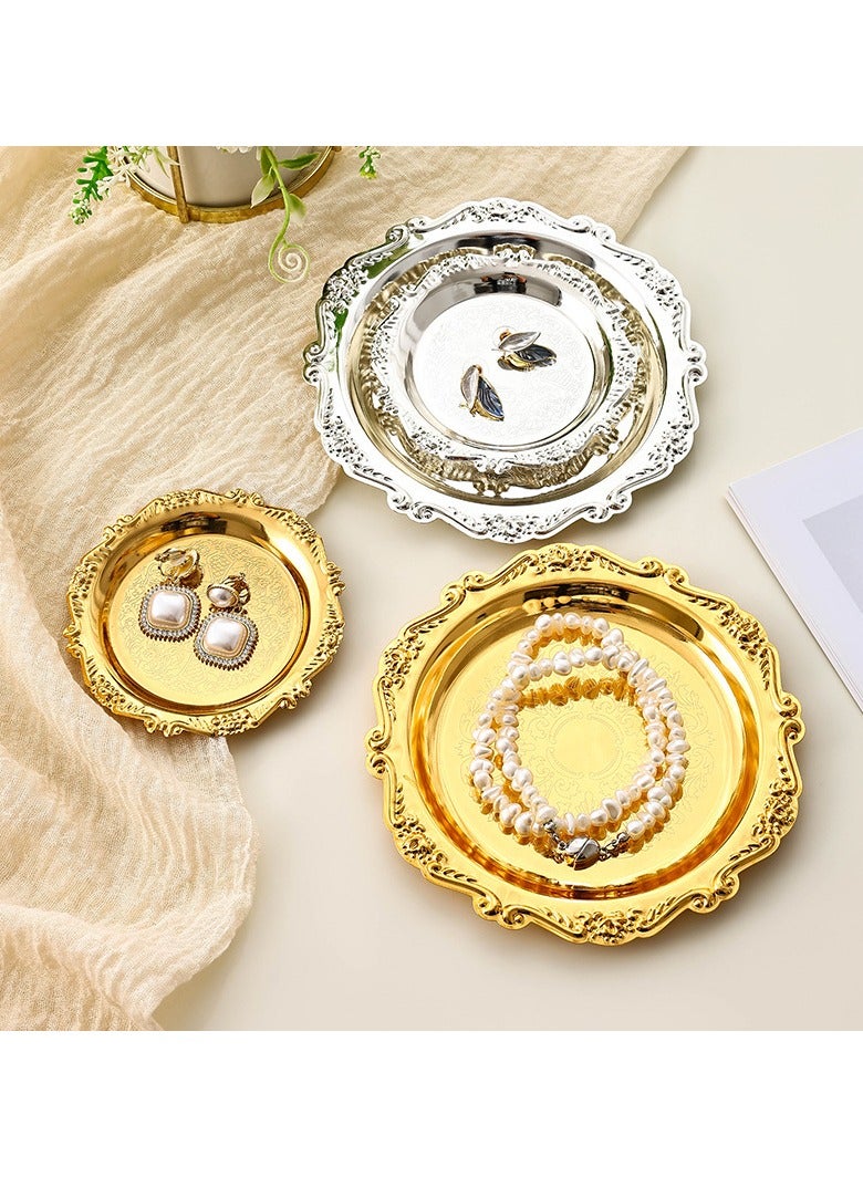10CM Golden Metal Tray with Ornate Edge - Elegant Small Serving Plate for Decor & Desserts - Image 3