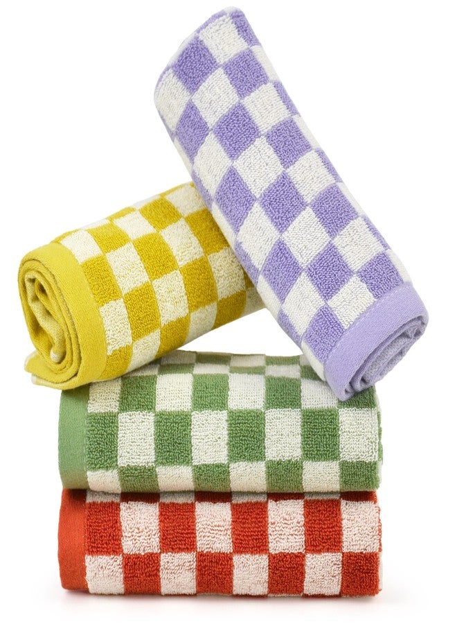 Jacquotha Wash Cloths Checkered 4 Pack 4 Colors - Cotton Washcloths for Face Body, 13 x 13 Inches Daily Cleansing Kitchen Towels - Image 1