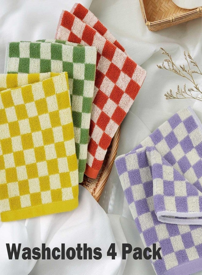Jacquotha Wash Cloths Checkered 4 Pack 4 Colors - Cotton Washcloths for Face Body, 13 x 13 Inches Daily Cleansing Kitchen Towels - Image 3