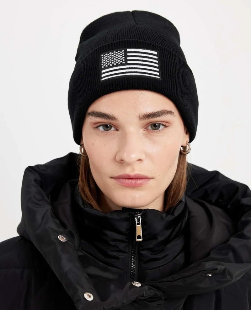 MixYoke American Flag Embroidered Beanie Winter Hat for Men Women, Multi-Season Military Tactical Gear Police Army Winter Warm Hat - Image 3