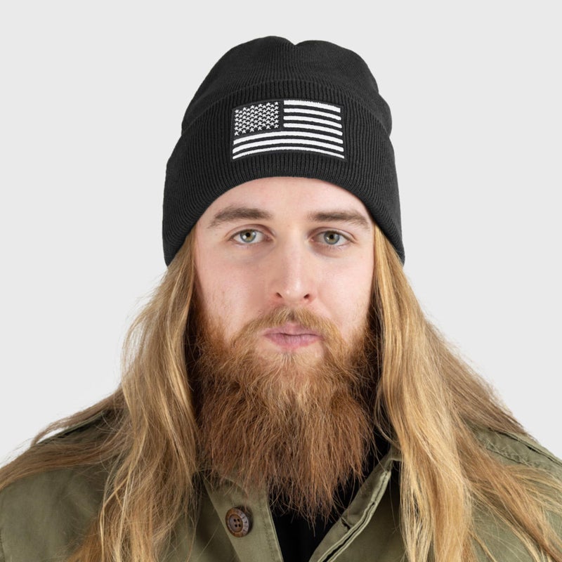 MixYoke American Flag Embroidered Beanie Winter Hat for Men Women, Multi-Season Military Tactical Gear Police Army Winter Warm Hat - Image 2
