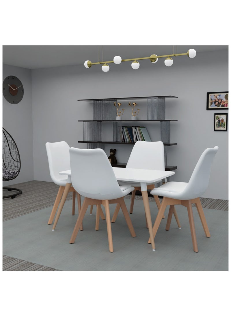 Mahmayi Mahmayi Cenare 5-Piece Dining Set for Kitchen, 120 X 80 Dining Table With 4 X PU Dining Chair - White  - Image 1