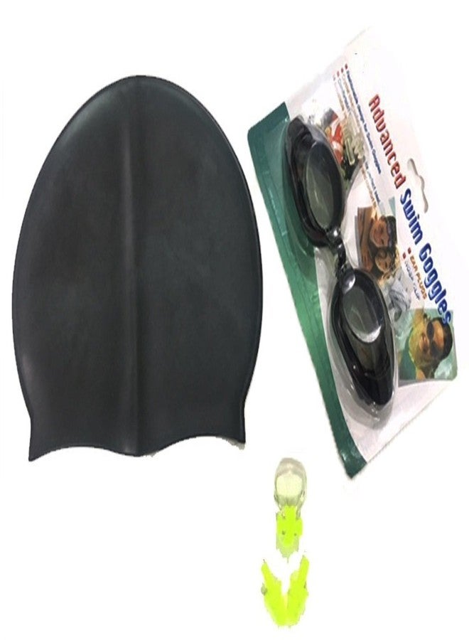 KAAS Black Complete Swimming Kit with Cap, Goggles and Yellow earplugs - Image 1