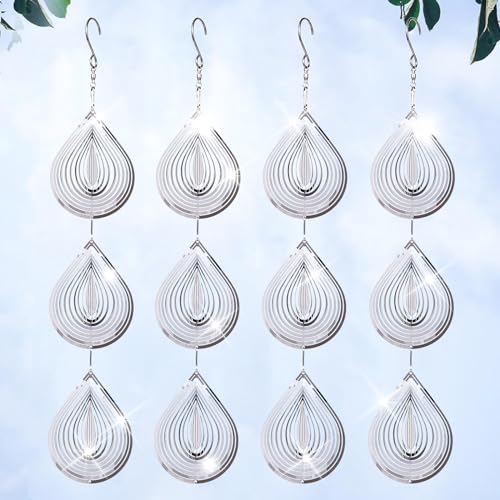 ToBeAce Droplet Bird Scare Discs Set, Metal Bird Reflectors Shiny Wind Spinners for Outdoor Garden Decor, Reflective Bird Devices Deterrents to Keep Scare Birds Away from Outside Patio Porch Yard Fruit Trees - Image 1