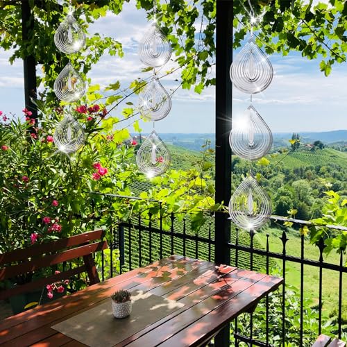 ToBeAce Droplet Bird Scare Discs Set, Metal Bird Reflectors Shiny Wind Spinners for Outdoor Garden Decor, Reflective Bird Devices Deterrents to Keep Scare Birds Away from Outside Patio Porch Yard Fruit Trees - Image 2