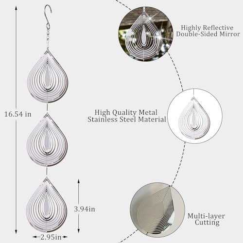 ToBeAce Droplet Bird Scare Discs Set, Metal Bird Reflectors Shiny Wind Spinners for Outdoor Garden Decor, Reflective Bird Devices Deterrents to Keep Scare Birds Away from Outside Patio Porch Yard Fruit Trees - Image 4