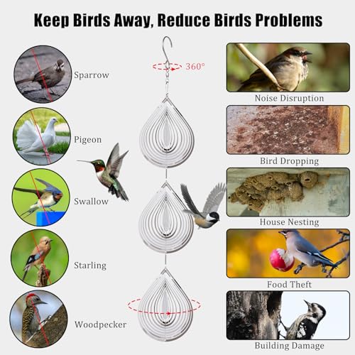 ToBeAce Droplet Bird Scare Discs Set, Metal Bird Reflectors Shiny Wind Spinners for Outdoor Garden Decor, Reflective Bird Devices Deterrents to Keep Scare Birds Away from Outside Patio Porch Yard Fruit Trees - Image 3