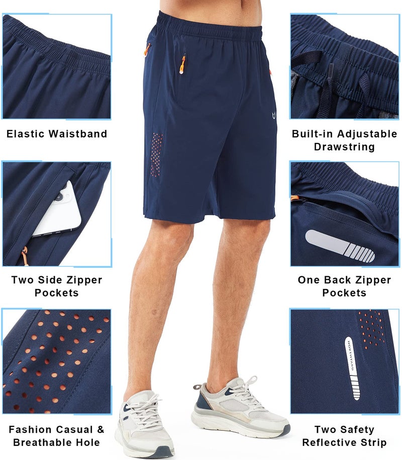 NORTHYARD Men's Athletic Running Shorts Quick Dry Workout Shorts 7"/ 5"/ 9" Lightweight Sports Gym Basketball Tennis Hiking Exercise NAVY-9inch 3XL - Image 3