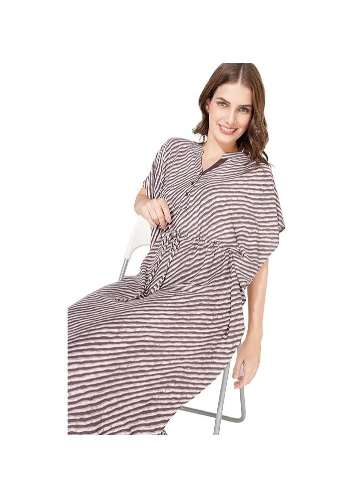 Accessorize Kingdom Women Rayon Stripe Printed Kaftan Night Knee-Length Dress  - Image 3