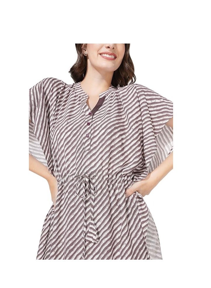 Accessorize Kingdom Women Rayon Stripe Printed Kaftan Night Knee-Length Dress  - Image 2