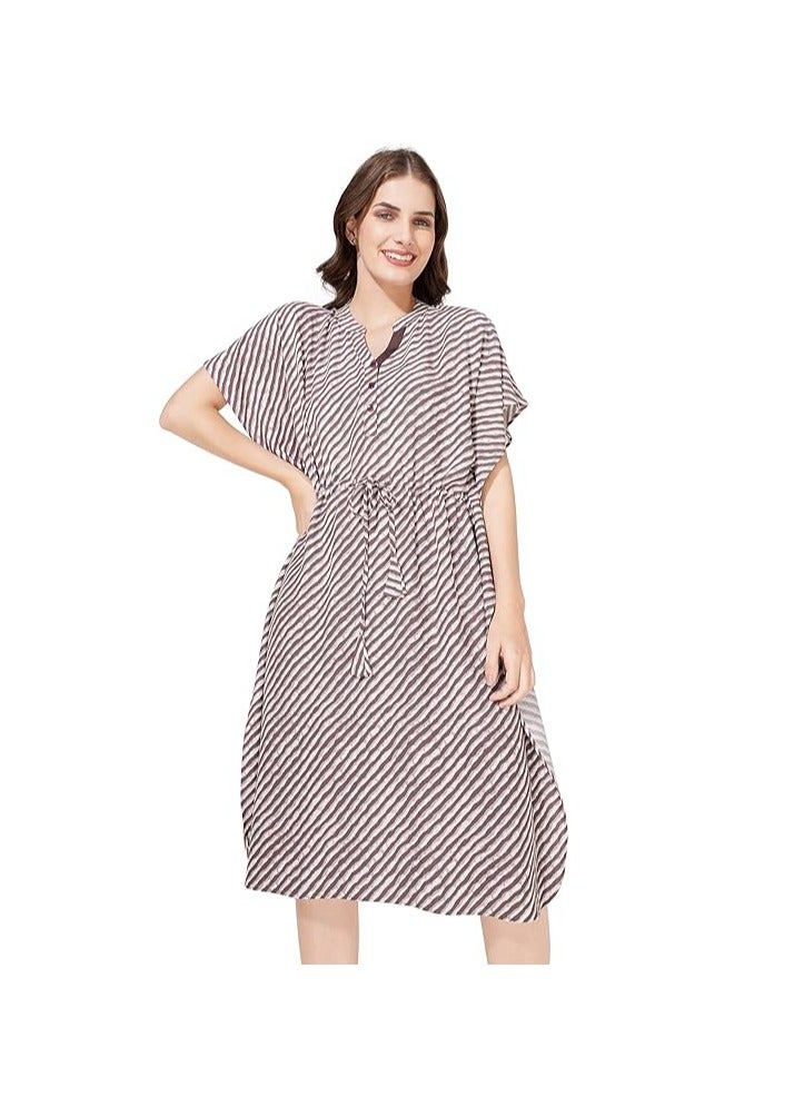 Accessorize Kingdom Women Rayon Stripe Printed Kaftan Night Knee-Length Dress  - Image 1