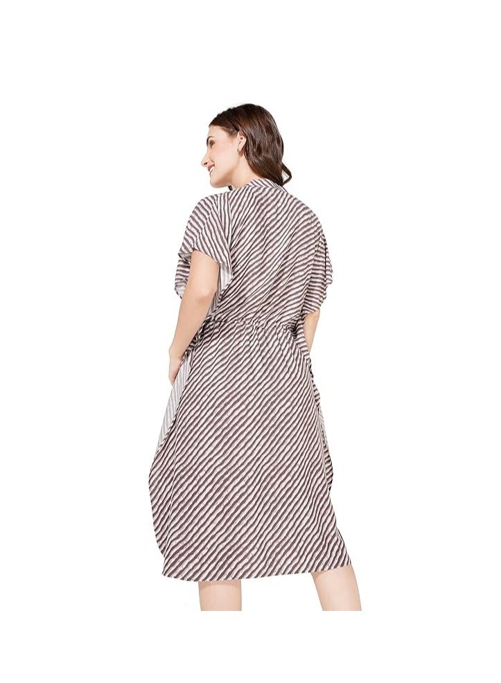 Accessorize Kingdom Women Rayon Stripe Printed Kaftan Night Knee-Length Dress  - Image 5