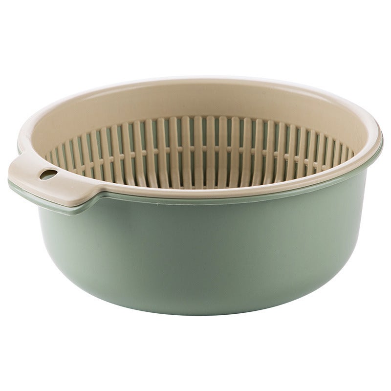 Double-Layer Vegetable Washing Basin Plastic Round Draining Basket Leakage Basin Rice Washing Artifact Vegetable Blue Washing Vegetable Basin Household Kitchen Washing - Image 5