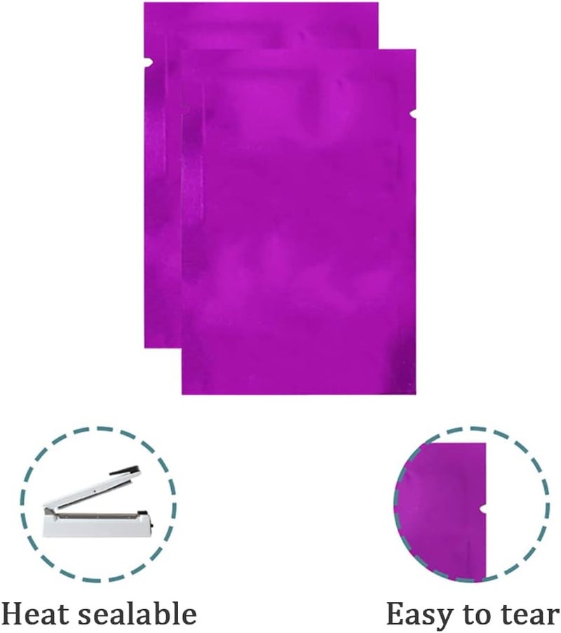 WACCOMT Pack 100pcs 6 x 9cm (2.4 x 3.5 inch) Purple Mylar Foil Aluminium Packing Material Food Storage Bags Heat Seal Foil Vacuum Sealer Candy Sweets Packaging Pouch Open Top Mylar Bags - Image 3