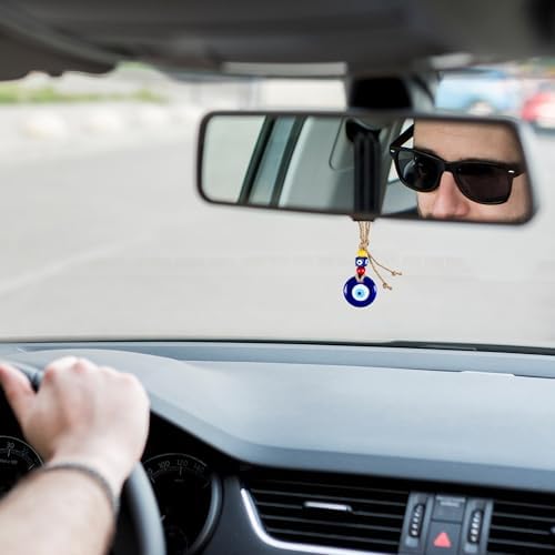 LINENSUTRA® Handmade Turkish Evil Eye Blue Glass Hanging for Good Luck Prosperity Zodiac Success Health Wealth Office Home Decor & Car (Multi Blue) - Image 2