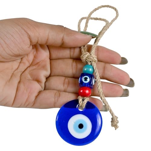 LINENSUTRA® Handmade Turkish Evil Eye Blue Glass Hanging for Good Luck Prosperity Zodiac Success Health Wealth Office Home Decor & Car (Multi Blue) - Image 1