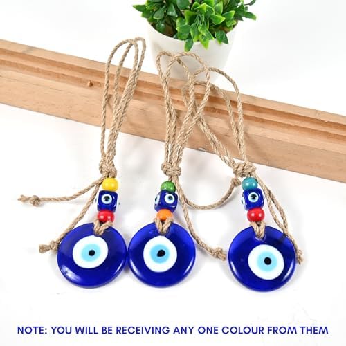 LINENSUTRA® Handmade Turkish Evil Eye Blue Glass Hanging for Good Luck Prosperity Zodiac Success Health Wealth Office Home Decor & Car (Multi Blue) - Image 3