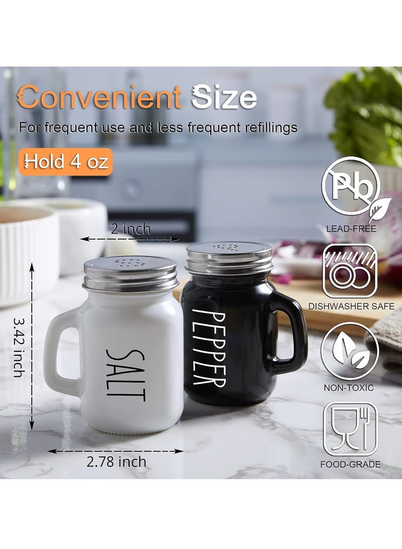 Black and White Two Piece Salt and Pepper Shaker Set, 4 Ounces Cute Salt Pepper Shakers for Kitchen Decoration for Home Restaurant Wedding, Glass Shaker Set with Stainless Steel Lids - Image 4