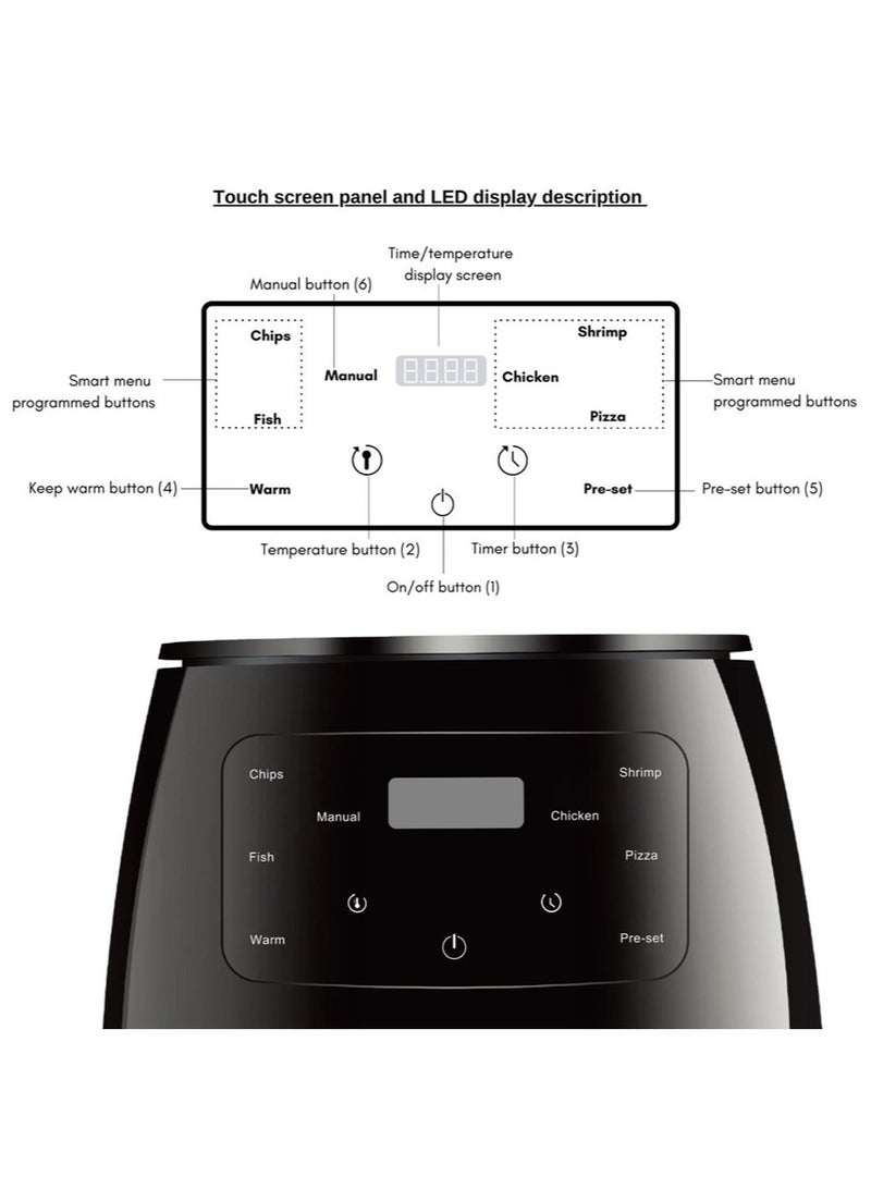 Leon Home 6L Air Fryer - Digital Interface, Multiple Cooking Methods, 8 Preset Functions, Touch Screen, Rapid Air Technology, Black Gold - Image 5