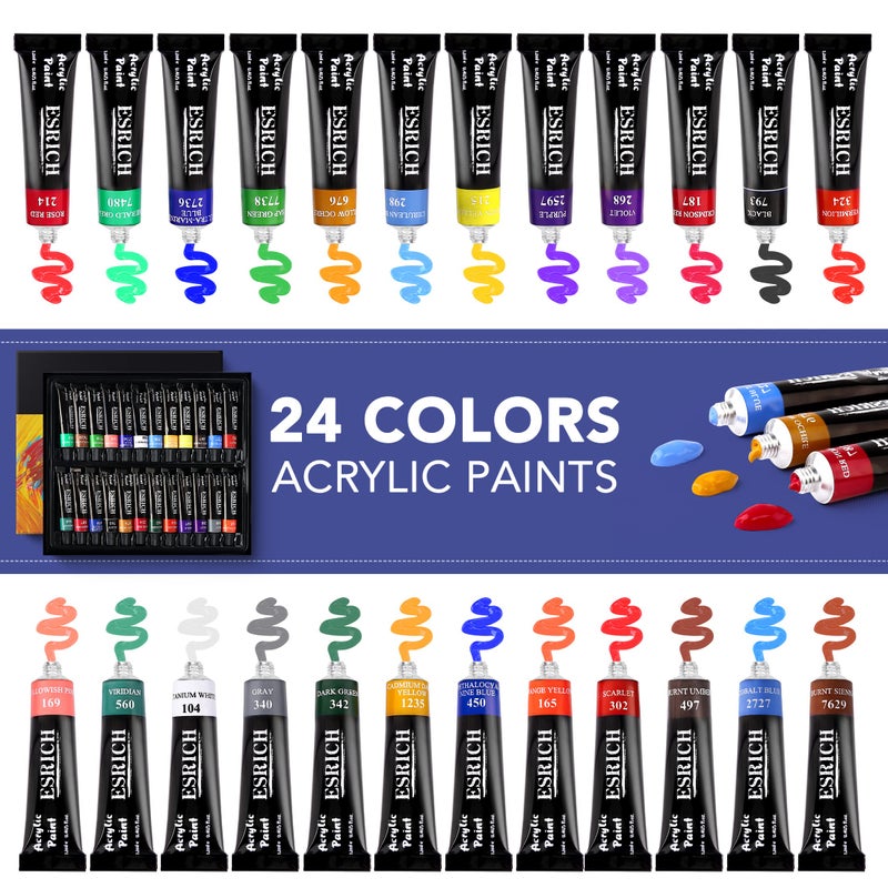ESRICH Professional Acrylic Paint Set, 60PCS with Painting Brushes,Acrylic Paints,Easel,4 Sizes Blank Canvases,Palette, Paint Knives,Brush Cup and Art Sponges for Adults Hobbyists and Beginners - Image 2
