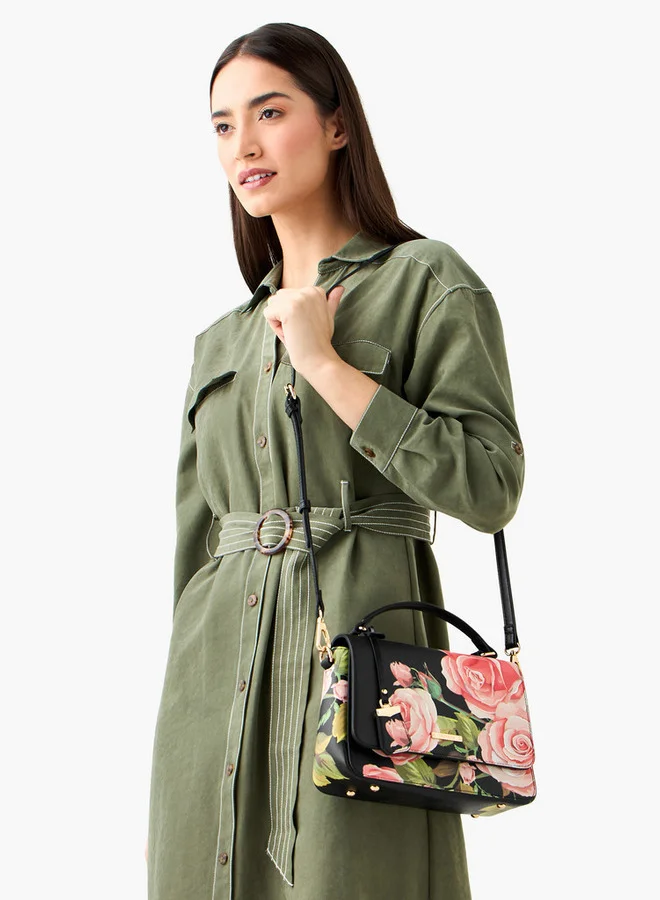 سيليست Floral Print Satchel Bag with Grab Handle