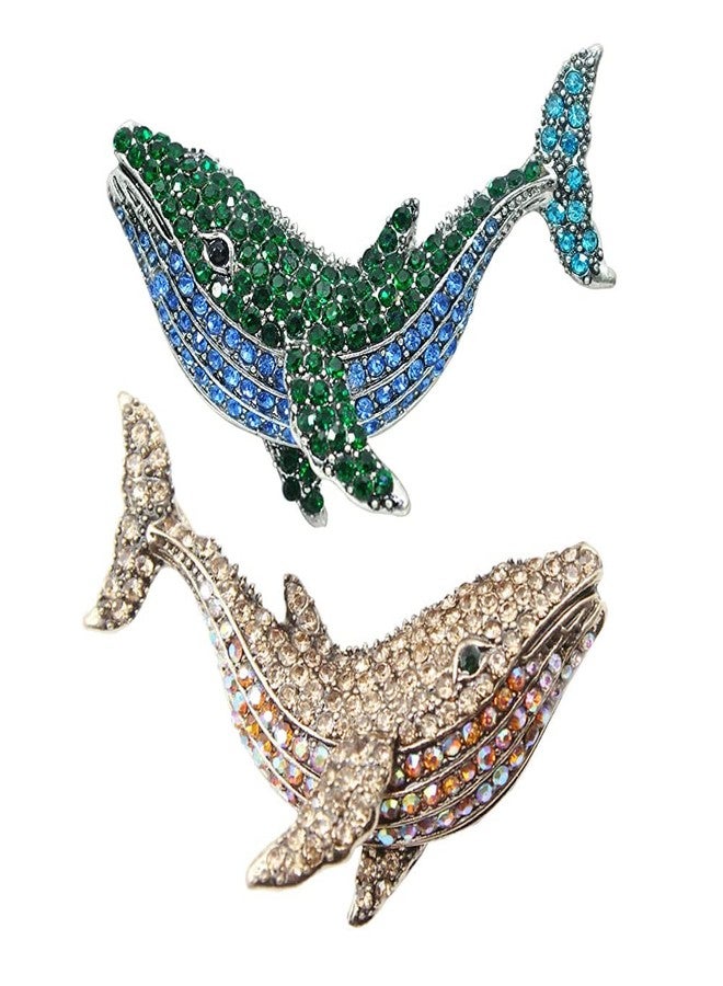 Wixine 2Pcs Blue Full Rhinestone Whale Fish Brooches Women Alloy Dolphin Animal Party Casual Brooch Pins Gifts - Image 1
