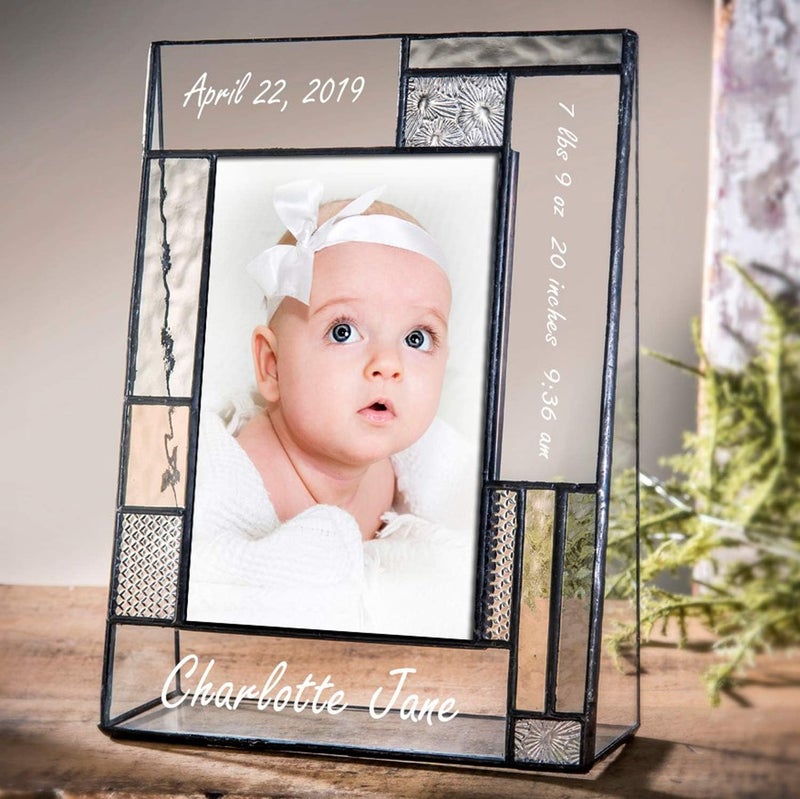J Devlin Glass Art Personalized Baby Picture Frame Grey and Yellow Engraved Glass 4x6 Photo Nursery decor Newborn Gift for girl or boy J Devlin Pic 39246V EP629 4x6 vertical - Image 2