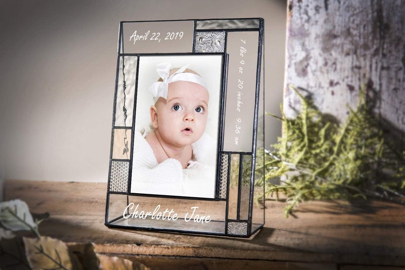 J Devlin Glass Art Personalized Baby Picture Frame Grey and Yellow Engraved Glass 4x6 Photo Nursery decor Newborn Gift for girl or boy J Devlin Pic 39246V EP629 4x6 vertical - Image 4