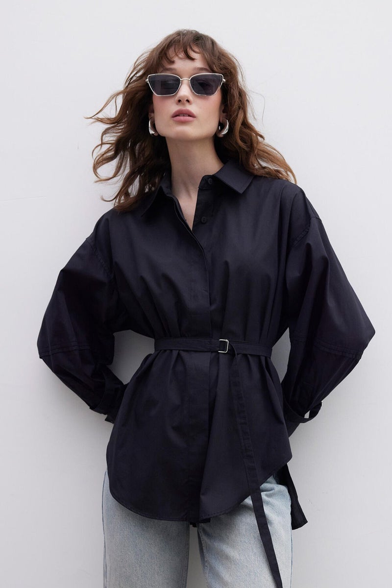 Manuka Belt Detailed Shirt Black  - Image 1