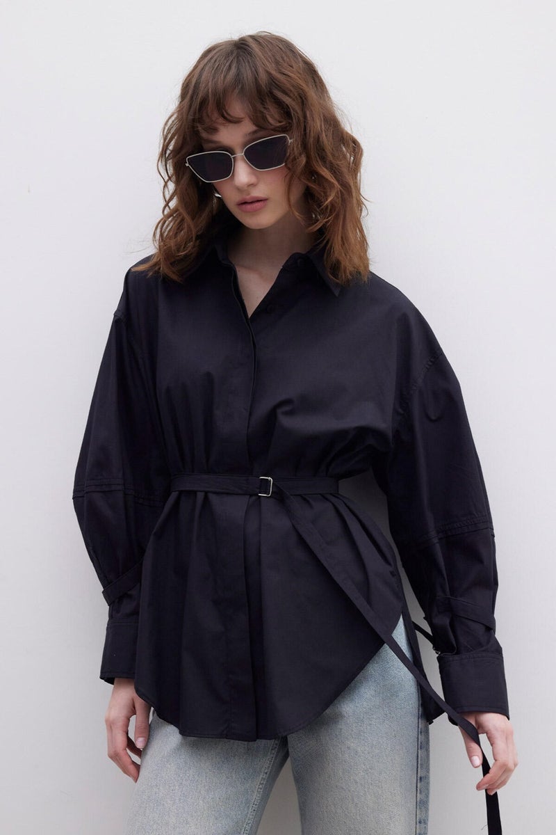 Manuka Belt Detailed Shirt Black  - Image 4