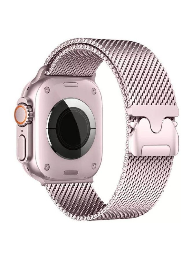 Milanese Loop Band Compatible with Apple Watch Ultra 2/3 Band 49mm 46mm 45mm 44mm, Stainless Steel Milanese Loop Adjustable Strap for iWatch Ultra Series 11 10 9 8 7 SE 6 5 4 pink - Image 2