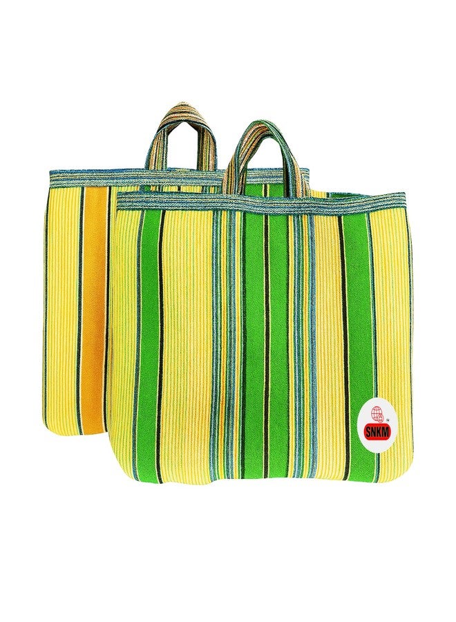 SNKM® - Nylon Bazaar Bag Shopping Grocery with Strong Handle for Fruits, Vegetables and Daily Marketing | Traditional Indian Look | 15kg Load, Multicolour, 15 x 19 Inch, Pack of 2 - Image 1