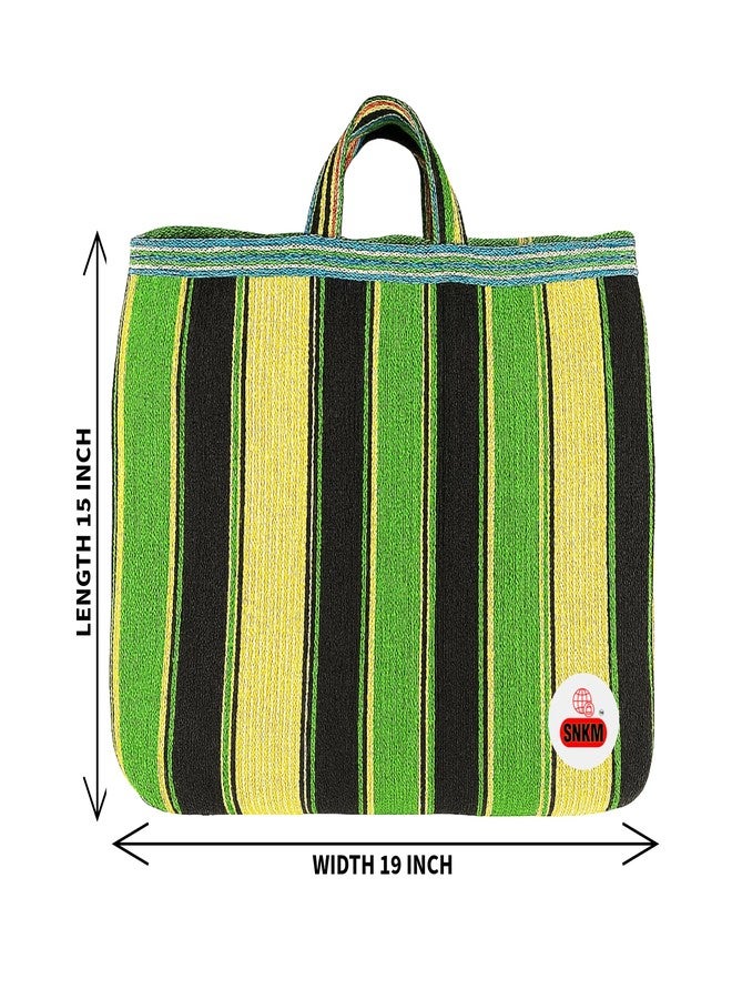 SNKM® - Nylon Bazaar Bag Shopping Grocery with Strong Handle for Fruits, Vegetables and Daily Marketing | Traditional Indian Look | 15kg Load, Multicolour, 15 x 19 Inch, Pack of 2 - Image 2