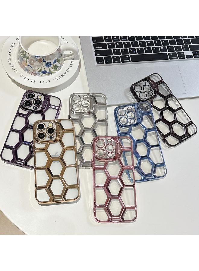 S-TOP Case For iPhone 13 Electroplating Laser Engraving 3D Honeycomb Clear TPU Phone Case - Image 2